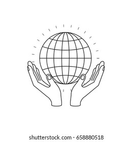 silhouette hands with floating globe chart charity global symbol vector illustration