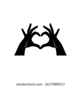 Silhouette Hands Forming Heart Symbol Expressing Love And Affection Isolated On White