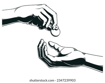 Silhouette Hands Giving Receiving Welfare Money