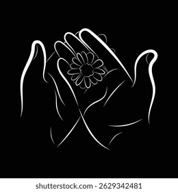 Silhouette of Hands Holding a Daisy Flower Vector