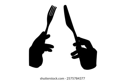 silhouette of hands holding spoon and fork
