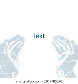 Silhouette of hands on a white background and place for text