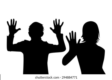 Silhouette of hands raised up. stop. Vector