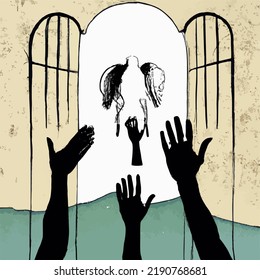 Silhouette of hands releasing peaceful doves