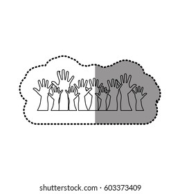 silhouette hands up together icon, vector illustration design