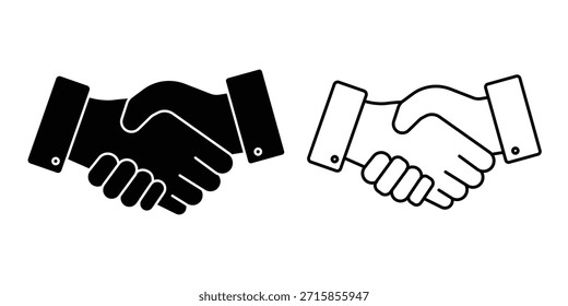 Silueta del símbolo del apretón de manos. Ilustración vectorial de icono de apretón de manos. Icono de Vector de línea delgada de apretón de manos de negocios. Sacude la silueta del icono de la línea de la mano, amistad, símbolo de la relación. Ilustración vectorial de la mano.