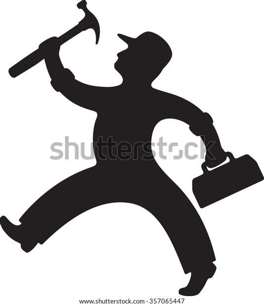 Silhouette Handy Repair Man Holding Hammer Stock Vector (Royalty Free ...