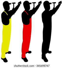 silhouette of a handyman with a hammer and nail