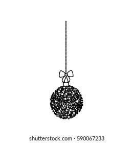 silhouette hanging christmas wreath of glass with star decorations vector illustration