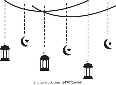 Silhouette of Hanging Ramadan Arabic Lantern.