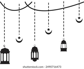 Silhouette of Hanging Ramadan Arabic Lantern.