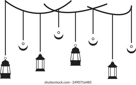 Silhouette of Hanging Ramadan Arabic Lantern.