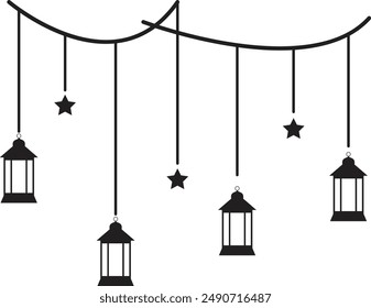 Silhouette of Hanging Ramadan Arabic Lantern.