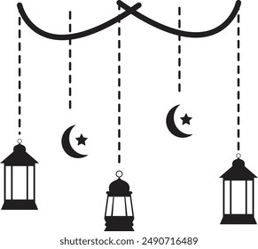 Silhouette of Hanging Ramadan Arabic Lantern.