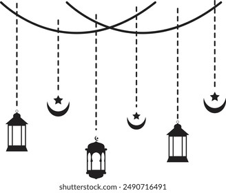 Silhouette of Hanging Ramadan Arabic Lantern.