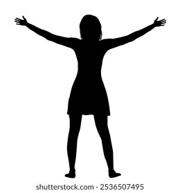 Silhouette of a happy beautiful young woman enjoys life