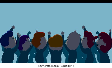 Silhouette of happy business people clapping hands, applauding, cheering, shouting. Isolated object cartoon standing crowd characters set. Workers attending company's year end party event.