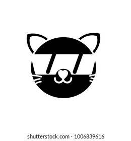 silhouette happy cat head cute animal with sunglasses