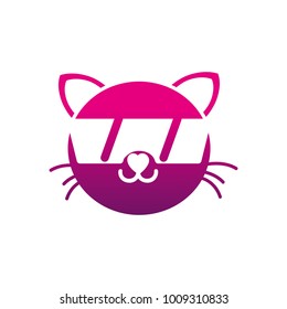 silhouette happy cat head cute animal with sunglasses