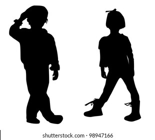 Silhouette happy children