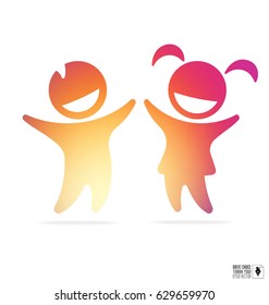 Silhouette of happy children: boy and girl with gradient inside for education, healthcare clinic, kindergarten logo