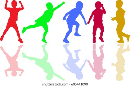 Silhouette of happy children dancing color vector illustration kids