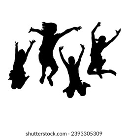 Silhouette of happy children jumping in the air. Silhouette of kids in jumping pose. 