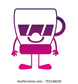 silhouette happy coffee cup kawaii with arms and legs