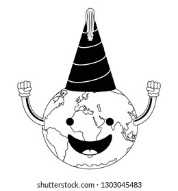 Silhouette of a happy earth planet with a birthday hat. Vector illustration design