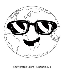Silhouette of a happy earth planet with a glasses. Vector illustration design