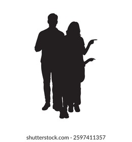 Silhouette of a happy family holding one child while walking, vector illustration.

