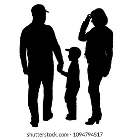 Silhouette of happy family on a white background