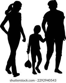 Silhouette of happy family on a white background.