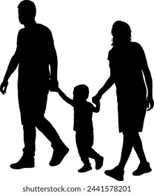 Silhouette of happy family on a white background.