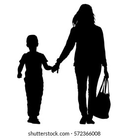 Silhouette of happy family on a white background. Vector illustration