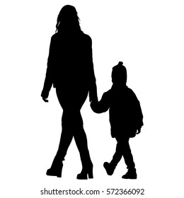 Silhouette of happy family on a white background. Vector illustration