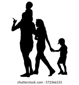 Silhouette of happy family on a white background. Vector illustration