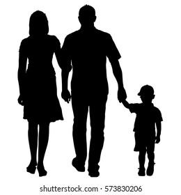 Silhouette of happy family on a white background. Vector illustration.