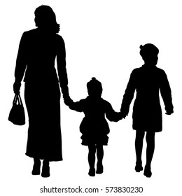 Silhouette of happy family on a white background. Vector illustration