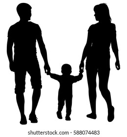 Silhouette of happy family on a white background.