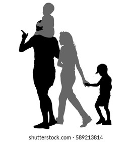 Silhouette of happy family on a white background. Vector illustration.