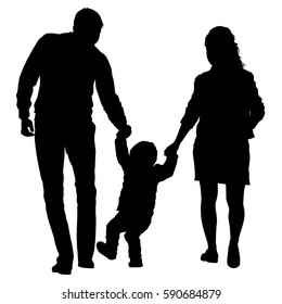 Silhouette of happy family on a white background