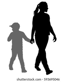 Silhouette of happy family on a white background