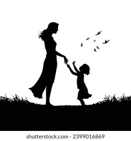 Silhouette of happy family parents mother and Daughter ,child , baby , kids on a white background 