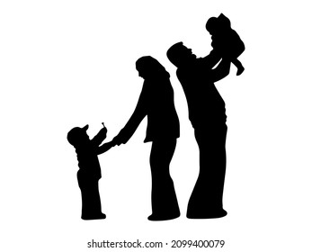 The silhouette of a happy family shows the love and happiness of the family