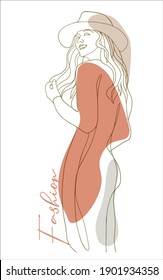 Silhouette happy girl with hat, sketch style, business card, beauty girls hand drawn vector illustration art