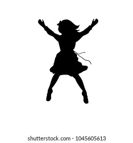 Silhouette happy girl jump up. Vector illustration