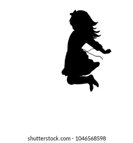 Silhouette happy girl jump up. Vector illustration
