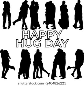 silhouette happy hug day vector