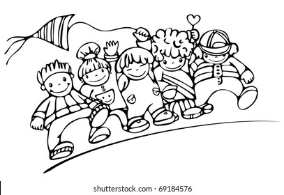 Silhouette of happy kids.